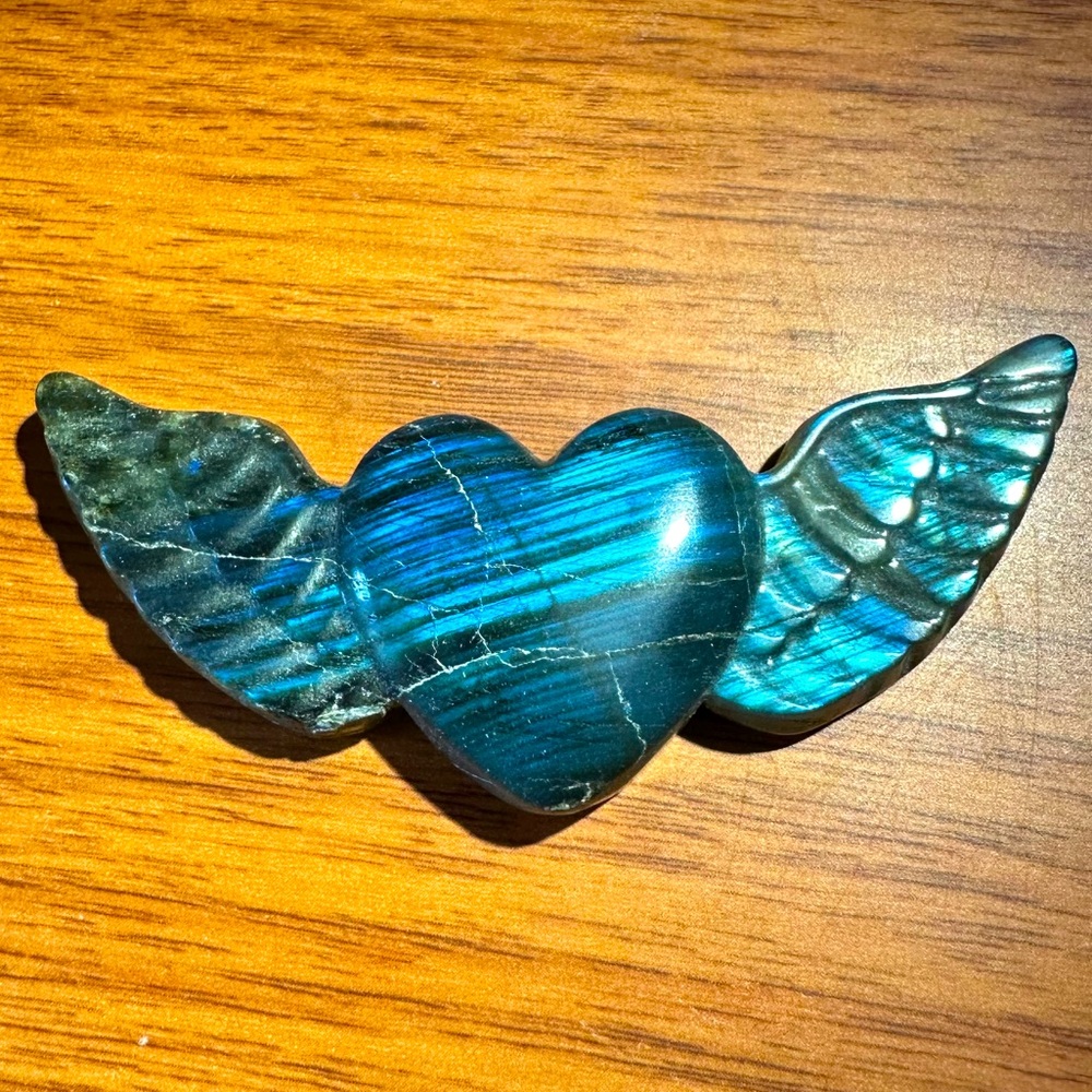 Carved Labradorite Heart with Wings..